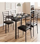 Dining Table Set for 4, Kitchen Table and Chairs for 4, 5 Piece Kitchen Dining Room Table Set,Woo...