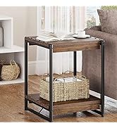 20'' Large Square Farmhouse Grey Wood Storage End Table with 2 Tier Shelf- Modern Metal Frame Bed...