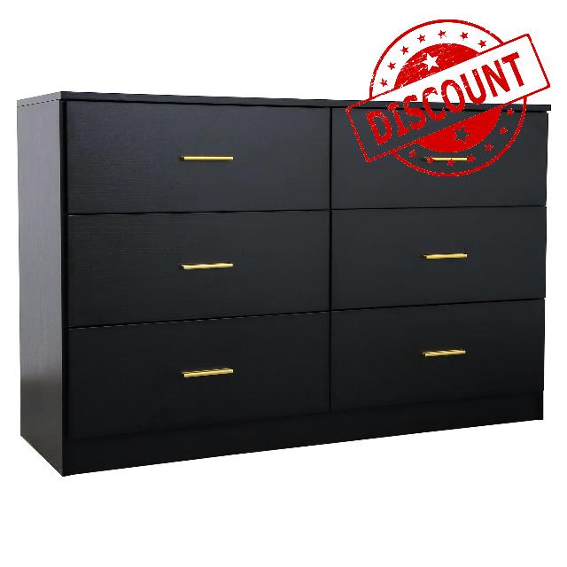 SPACE SENSE Modern Black 6 Drawer Dresser for Bedroom