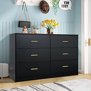 black 6 drawer double dresser