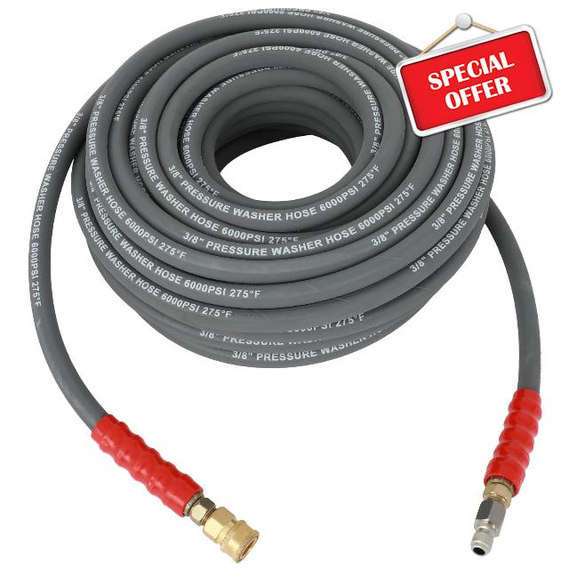 OCPTY Hot Water Pressure Washer Hose 3/8" x 100ft 6000 psi Non-Marking 2-Braid R2 Gray