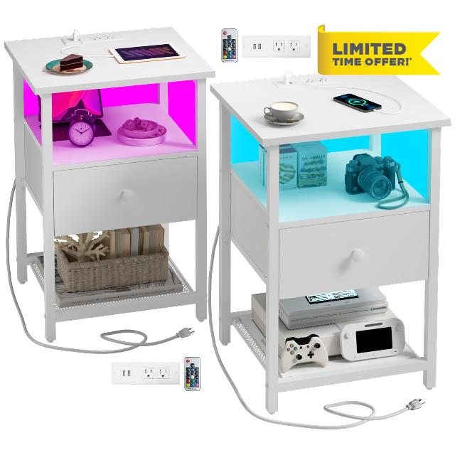 HDDDZSW LED Nightstands Set of 2 with Charging Station