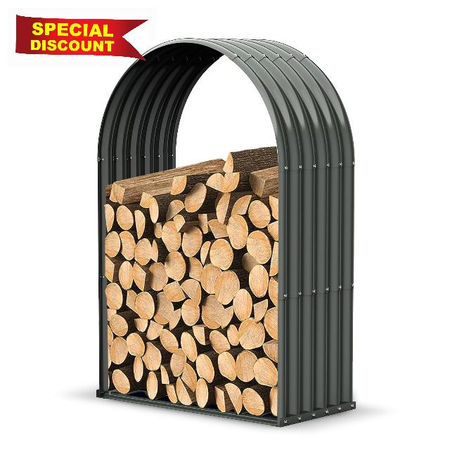A ANLEOLIFE Galvanized Steel Firewood Storage Shed Outdoor Corrugated Metal Log Rack