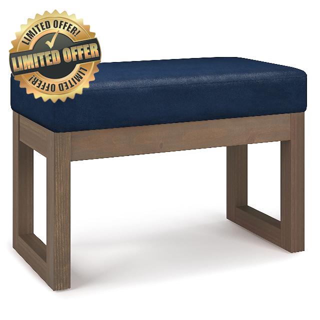 SIMPLIHOME Milltown 26 inch Wide Contemporary Rectangle Footstool Ottoman Bench in Distressed Dark Blue Faux Leather