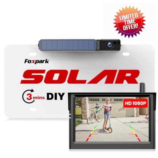 Foxpark Solar Wireless Backup Camera with HD 1080P 5" Monitor