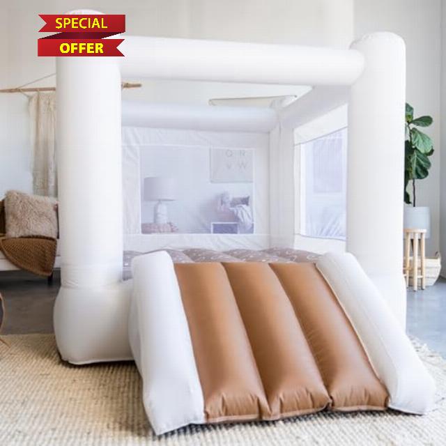 Bouncee House in Be Happy - Outdoor & Indoor Bounce House with Slide - White Bounce House for Kids 3-6 - Trendy Toddler Bounce House - Small Bounce House - Jump House - Kids Bounce House