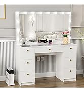 Boahaus Orla Modern Black Makeup Vanity Desk with Light Bulbs Built-in, USB Port and Power Outlet...