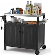 TORVA Portable Outdoor Grill Cart with Storage,Waterproof Outdoor Cabinet for Patio Grill,Stainle...
