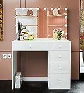 Boahaus Lily Modern Makeup Vanity Desk with Wide Cabinet Makeup Mirror, Glass Vanity Desk Top, 9 ...