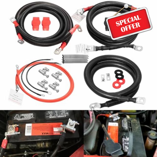 For Ford 7.3L Powerstroke Battery Cables Replacement Kit for 1999-2003 Ford Superduty F250/F350/Excursion 2/0 Starter with 90 Degree Bend Replace #2298-90