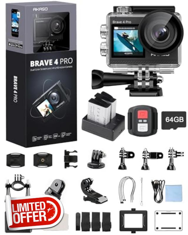 AKASO Action Camera Bundle with Brave 4 Pro 4K30fps Sports Camera