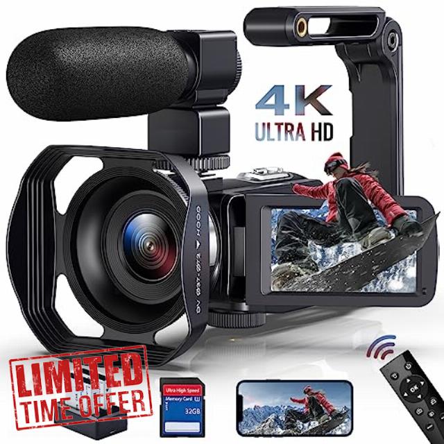 4K Video Camera Camcorder Ultra 48MP 18X Digital Zoom WiFi IR Night Vision Camcorder Vlogging Camera for YouTube 3.0 Inch Touch Screen with Microphone