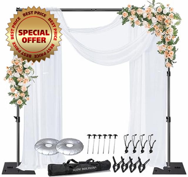 SLOW DOLPHIN Pipe and Drape Photography Backdrop Stand Kit Adjustable Photo Background Stand 10ft x 10ft with Metal Base for Parties Weddings Birthday Party Events Photo Booth