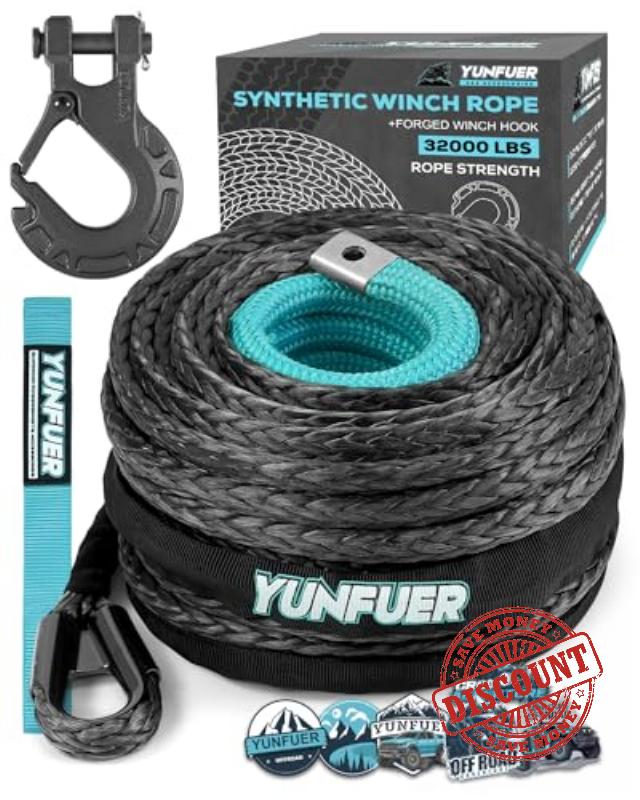 YUNFUER 1/2" x 85ft Synthetic Winch Rope Cable Kit