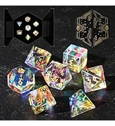 HEIMDALLR Prismatic Glass Dice Set with First Ever LED Display Case - 7-PC 16mm Hand-Painted Gems...