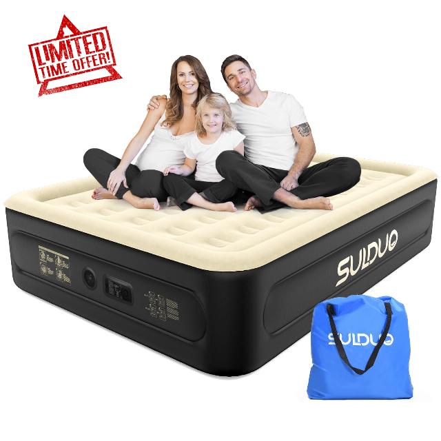 SULDUO 18'' Luxury Air Mattress Queen with Built-In Pump Raised Bed
