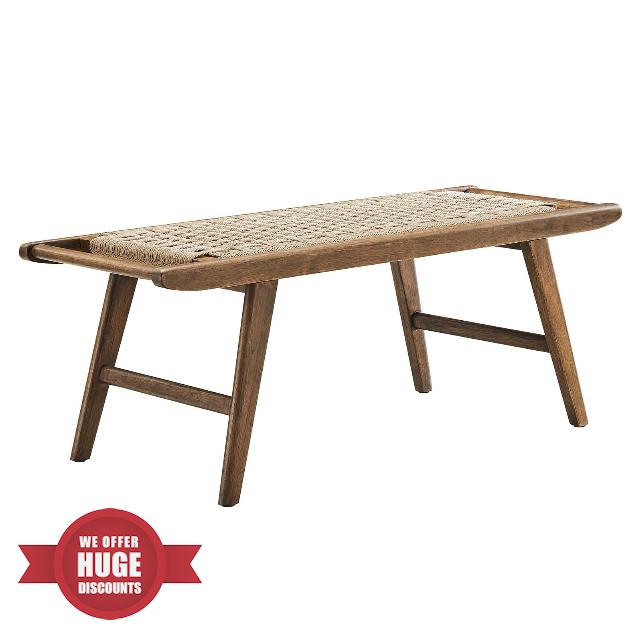 Modway Saoirse 47" Wood Bench-Woven Rope Seating in Walnut Natural