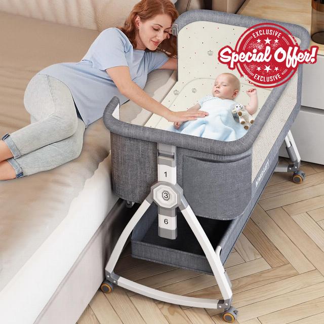MMBABY Baby Bassinet Bedside Sleeper for Baby with Wheels and Storage Basket Portable Bedside Bassinet Co Sleeper for Newborn/Infant