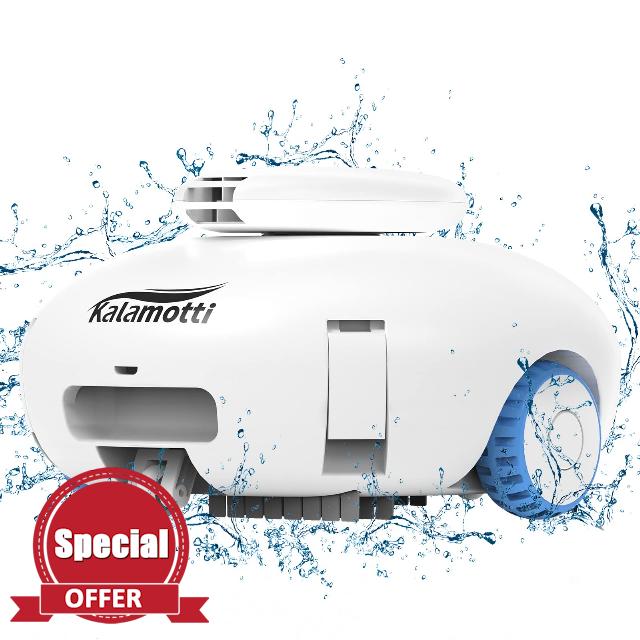 Kalamotti Cordless Robotic Pool Vacuum - Pool Cleaner for Above Ground Pools Powerful Suction Rechargeable Battery