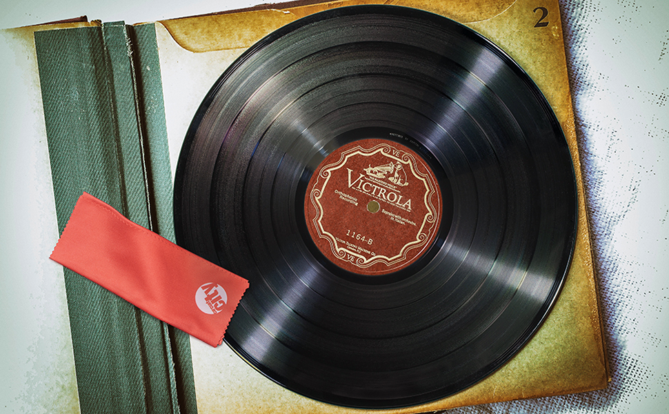 Circuit City Microfiber Cloth lays on top of a freshly dusted Victrola record