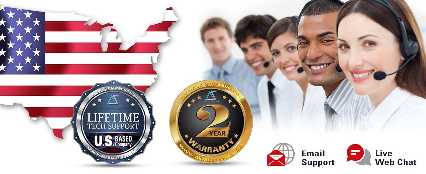 Akia screens life time tech email support 2 year live web chat us based stock
