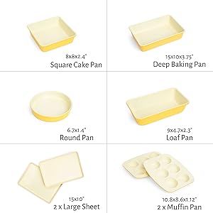Lavendar Bakeware with bakegoods in them on top of trivets