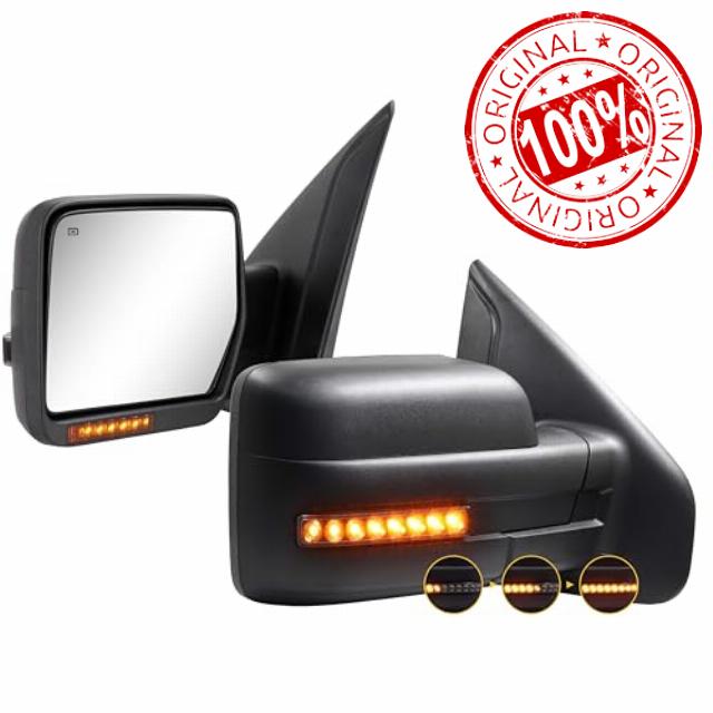 Sannoer Towing Mirrors 2007-2014 Ford F150 with Dynamic Turn Signal Light Power Glass Puddle Lamp Heated Manual Folding Side Mirror Pair Set