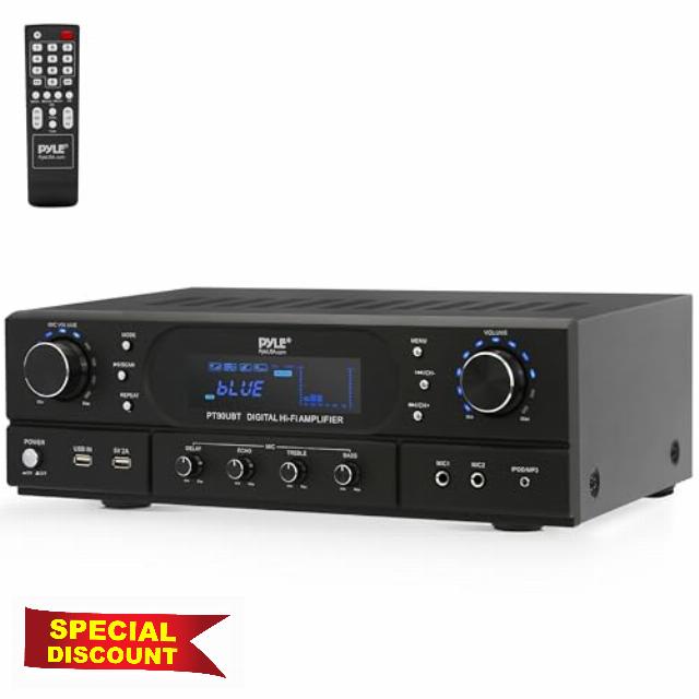 Pyle Home Bluetooth Theater Receiver Amplifier - 500 Watts Peak Power Amp w/Treble