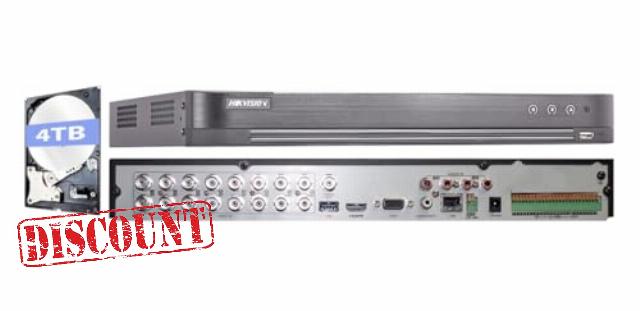 HIK 16CH 8MP 4K DVR iDS-7216HUHI-M2/S AcuSense 16 Channel Supports 8MP HD-TVI & CVI/5MP AHD HD Analog Coax +8 IP Channels H.265+ Compatible with Hikvision Hik-Connect APP (4TB HDD)