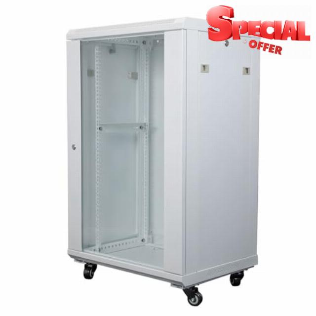 NavePoint 22U Network Cabinet with Glass Door – 22U Wall Mount Server Cabinet White 19” Rack for IT Equipment
