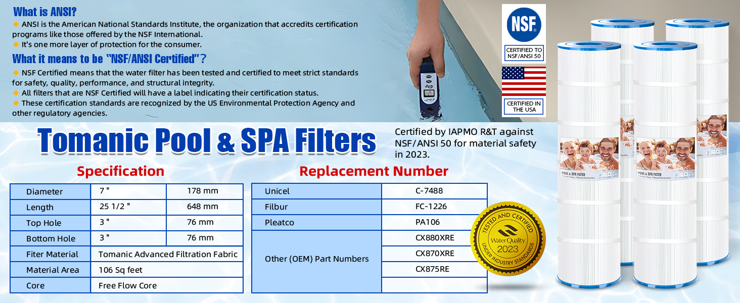 Tomanic Pool Filter Cartridge C-7472 Specification