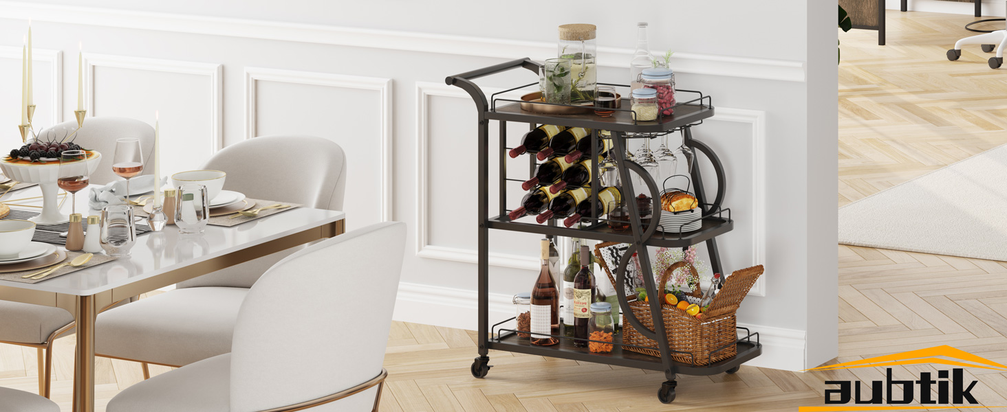 Aubtik Rustic Bar Cart with Wheels