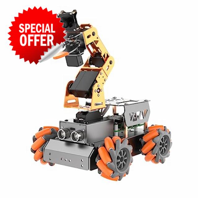 Hiwonder MasterPi 5DOF AI Vision Robot Arm with Mecanum Wheels Car Raspberry Robot Open Source Robot Car Kit DIY Robot for Beginners Powered by Raspberry Pi 4B 8GB