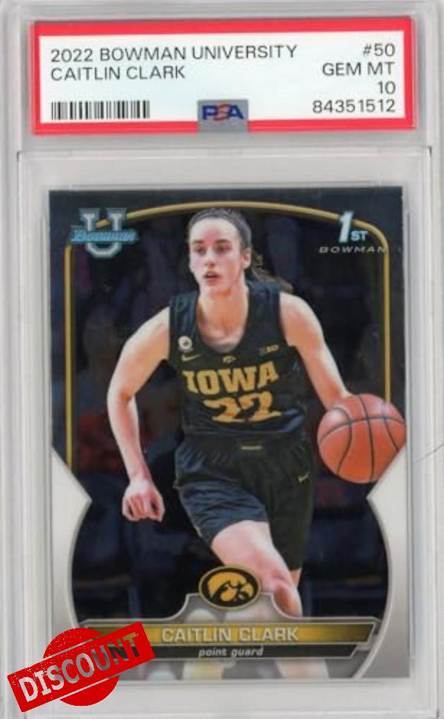 Graded 2022 Topps Bowman University Caitlin Clark #50 Rookie RC Basketball Card PSA 10 Gem Mint