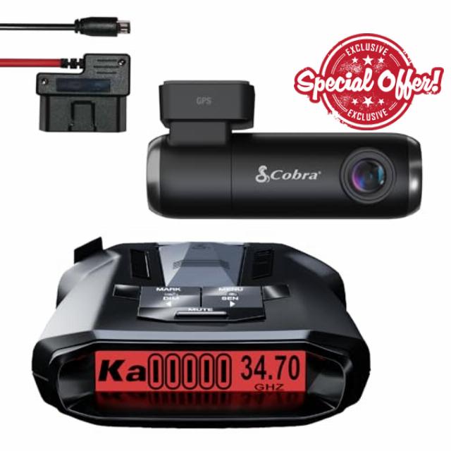 Cobra RAD 700i Laser Radar Detector & SC100 Smart Dash Cam + 2.5A OBD Port to Micro USB Hardwire Kit: Long Range Front and Rear Detection