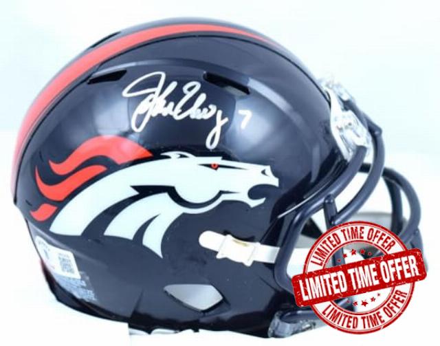 John Elway Autographed Broncos Speed Mini Helmet- Beckett W Hologram Silver