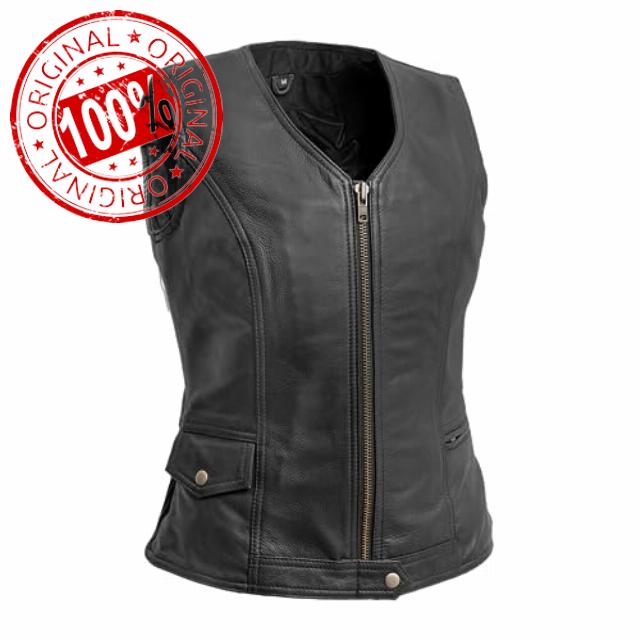 First Mfg Co - Lolita - Women's Motorcycle Biker Riding Black Leather Vest