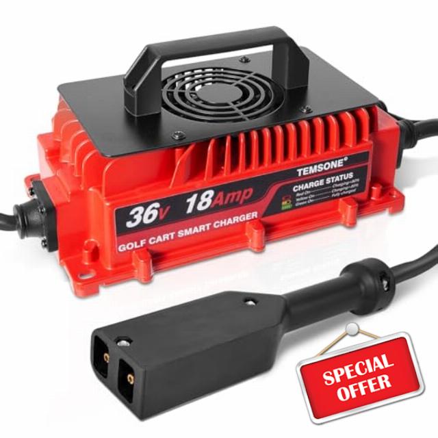 36 Volts 18 AMP Golf Cart Battery Charger 2-Pin D Style Plug Club Car Charger with Temperature Sensor