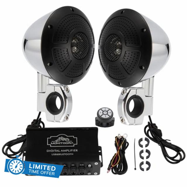 MoKitDora 1000W 4-Channel Amplifier 4" Motorcycle Speakers Full Range Bluetooth IP67 Waterproof Micro Stereo Audio Amp System for Harley ATV UTV Boat Custom Touring Cruiser