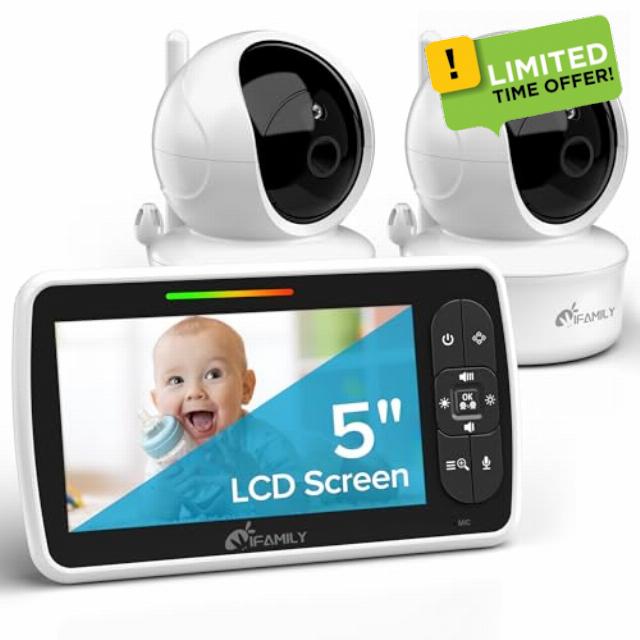 iFamily Baby Monitor with 2 Cameras | Remote Pan-Tilt-Zoom Video Baby Monitor with Camera and Audio