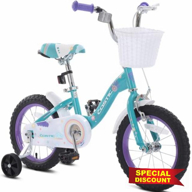 COSTIC Kids Bike for 3-8 Years Girls with Training Wheels & Front Handbrake Toddler Girl Bikes 12 14 16 Inch Princess Kids Bicycle with Basket Bike