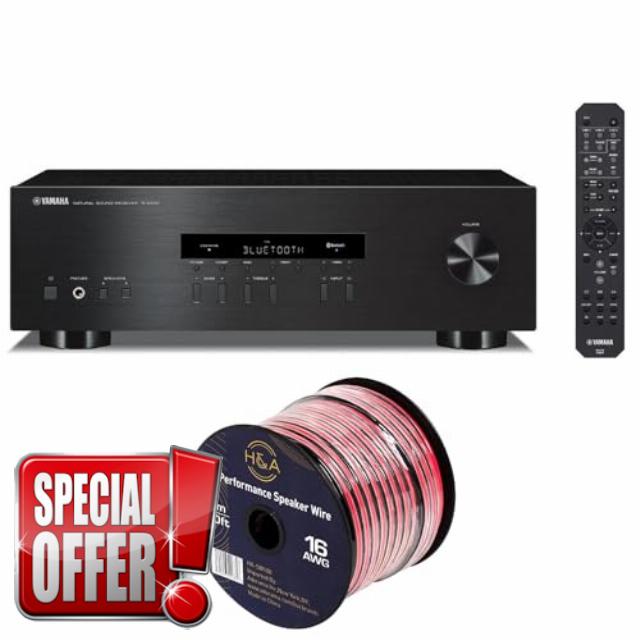 YAMAHA R-S202BL Stereo Receiver with Bluetooth + H&A 16 AWG Speaker Wire Cable (100' Spool)