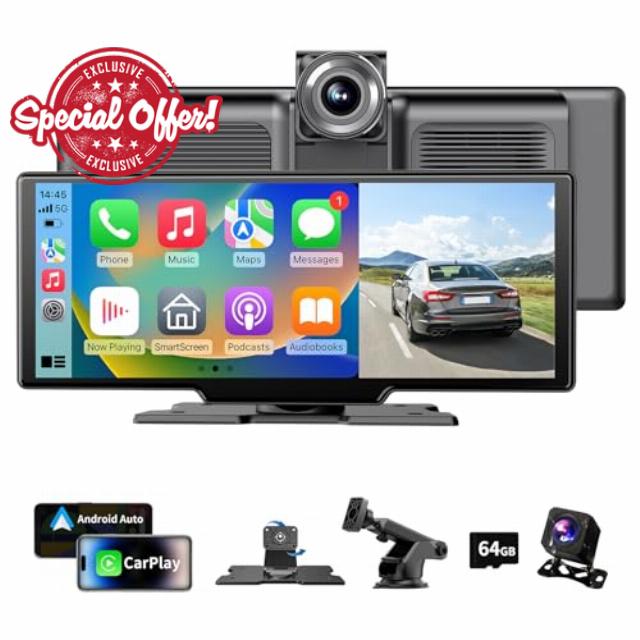 Portable Apple Carplay Screen with 2.5K Dash Cam