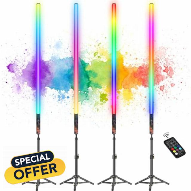 luxceo 4Pack RGB Tube Light Bar with Light Stand