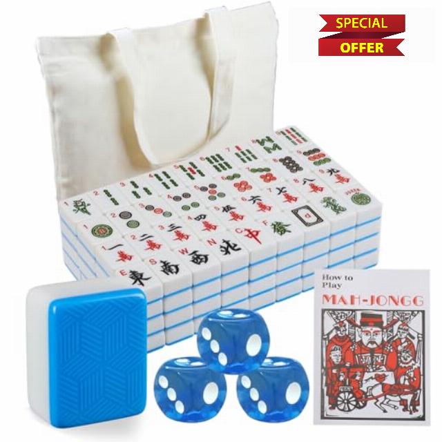 YINIUREN American Mahjong Set 1.8-inch 174 Large Mahjong Set Melamine Mahjong Magnetic Mahjong Tiles (Blue)
