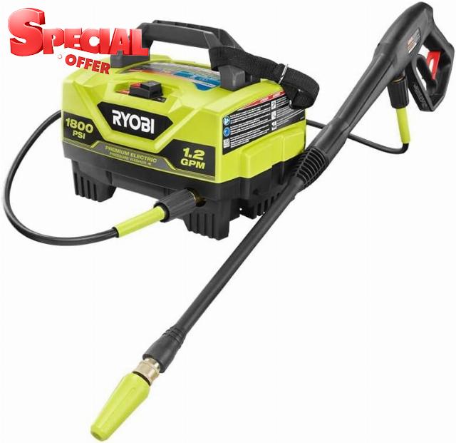 RYOBI 1800 PSI Electric Pressure Washer (Renewed) Lightweight