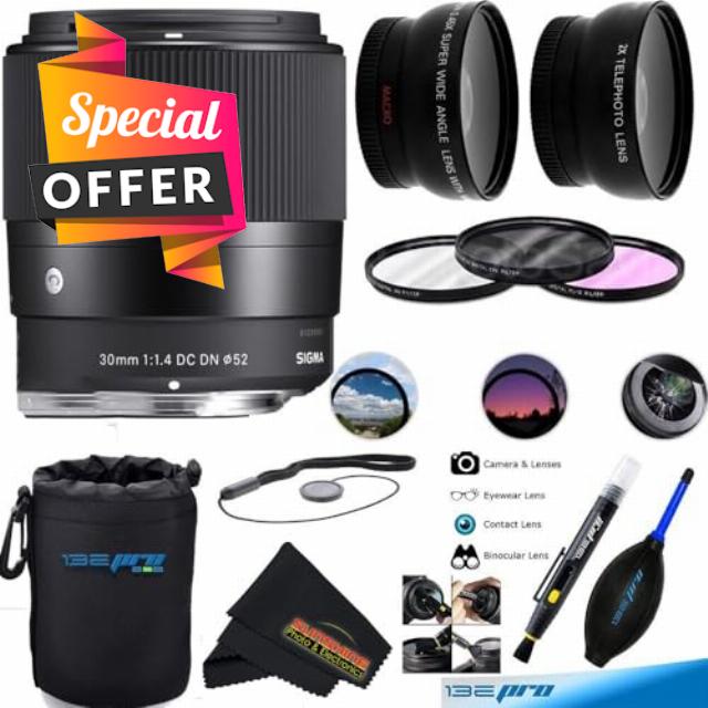 Sigma 30mm f/1.4 DC DN Contemporary Lens for Sony E-Mount Cameras + Sunshine Photo Basic Bundle