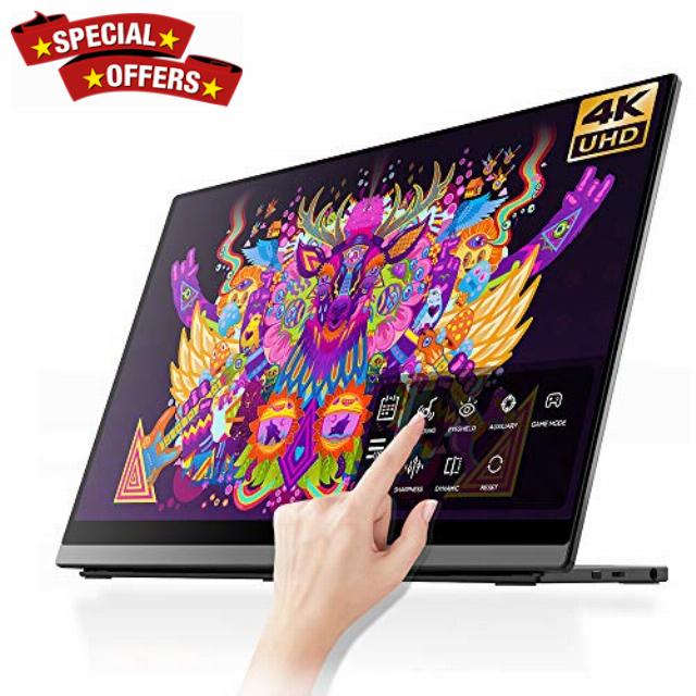 4K Portable Monitor - EHOMEWEI 15.6 Inch 3840x2160 Dual USB-C Portable Screen Laptop Monitor with Mini HDMI for PC Phone MacBook Surface Xbox PS4 Switch Game Monitor