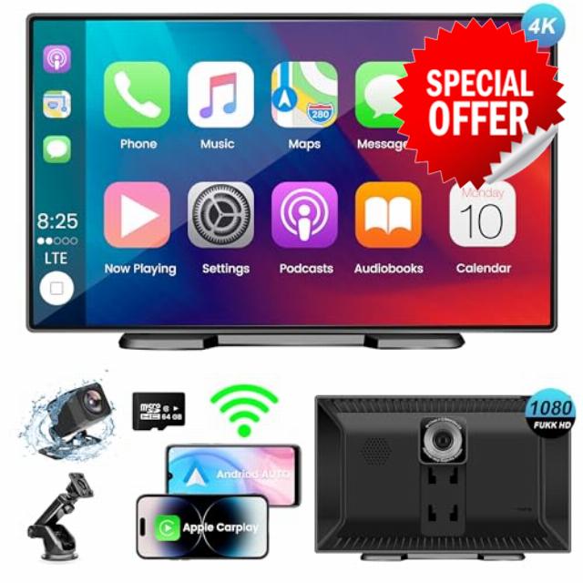 Wireless Apple Carplay Car Touch Screen with 4K Dash Cam