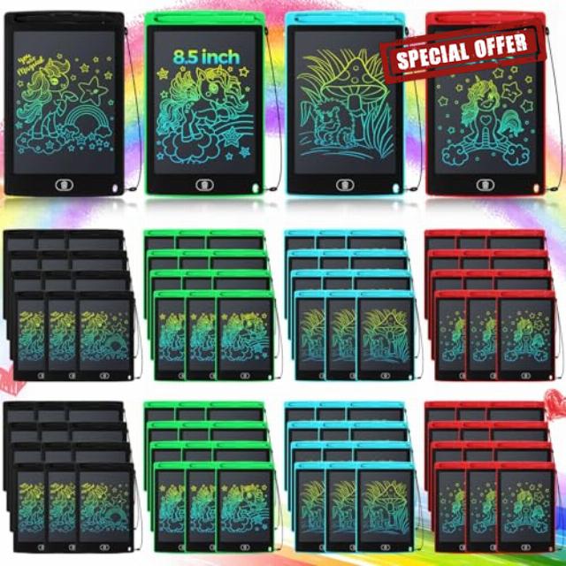 Chivertion 72 Pcs LCD Writing Tablet for Kids 8.5 Inch Doodle Board Bulk Colorful LCD Drawing Pad Erasable Reusable Classroom Writing Pad Bulk Gift for Girls Boys (Red